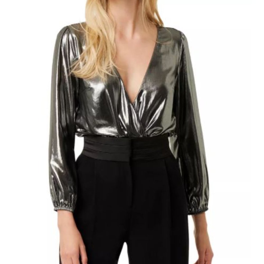 French Connection Silver Metallic Bodysuit NWT